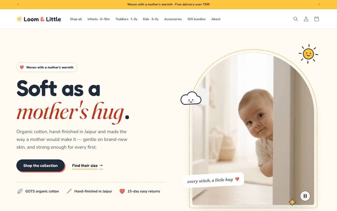 Loom and Little children clothing storefront shown on desktop
